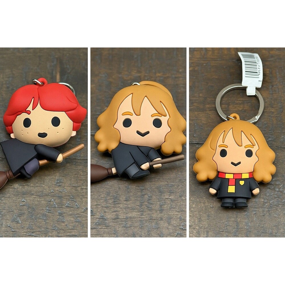 Harry Potter Keychains Lot of 3 – Chibi Ron & Hermione Flying Broom Figures